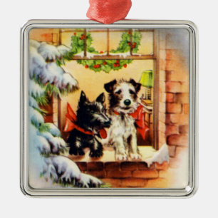 Vintage jul Terrier Hund Julgransprydnad Metall