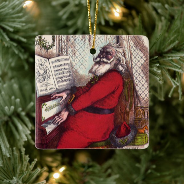 Vintage jul, Thomas Nast Jultomten Piano Julgransprydnad Keramik (Träd)