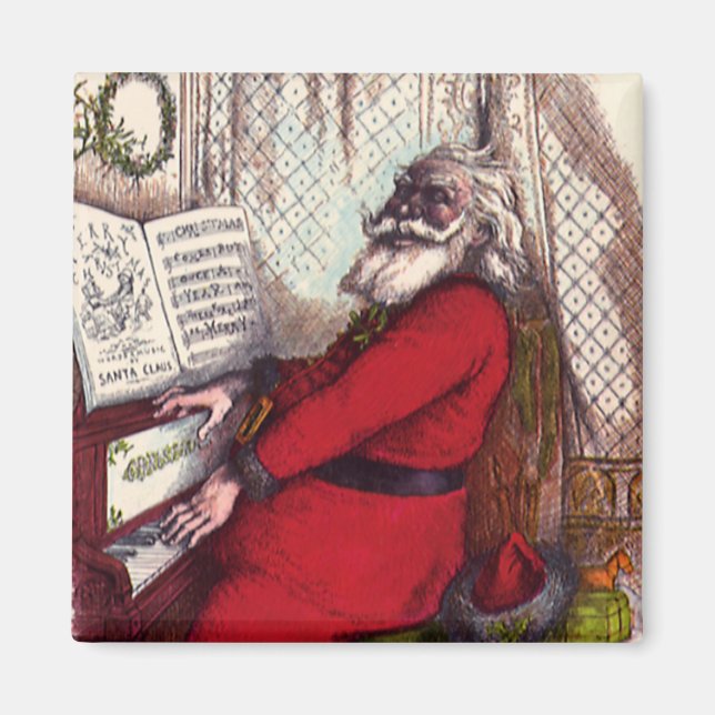 Vintage jul, Thomas Nast Tomte på piano Magnet (Framsidan)