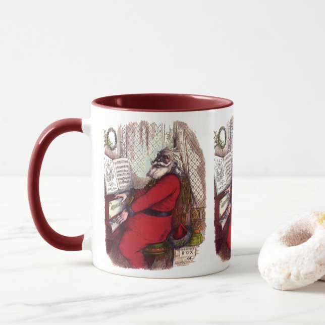 Vintage jul, Thomas Nast Tomte på piano Mugg (Med munk)