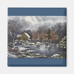 Vintage jul, Tidigt Winter-Skaterna på Pond Magnet