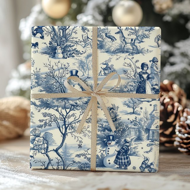 Vintage jul Toile Blue Victorian Helgdag Presentpapper (Skapare uppladdad)