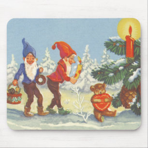 Vintage jul, tomtar i vinterlandskapet snöskog musmatta