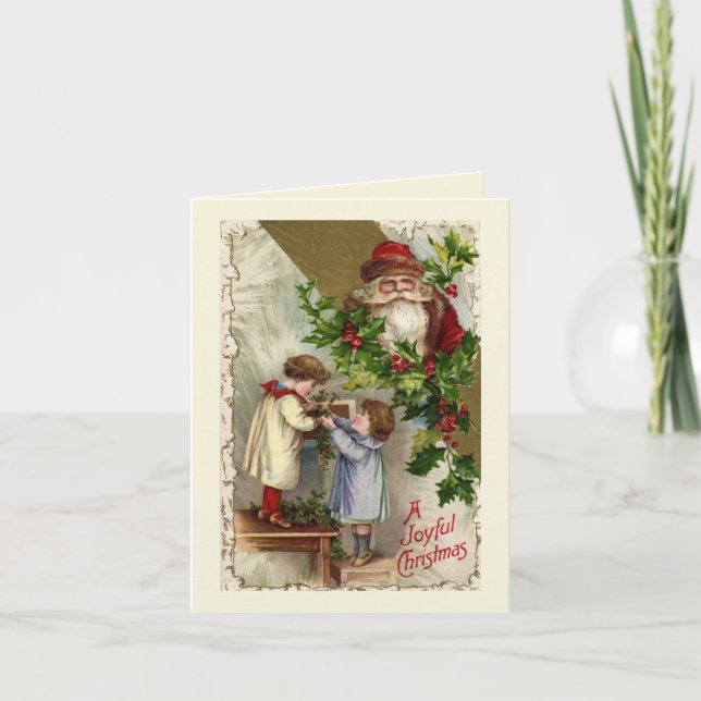 Vintage jul tomte glädjande julkort helgkort (Framsida)