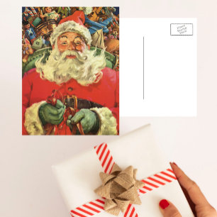 Vintage jul, Tomte i släde med leksaker Helg Vykort