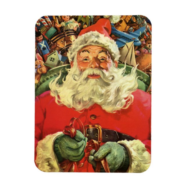 Vintage jul, Tomte i släde med leksaker Magnet (Vertikal)