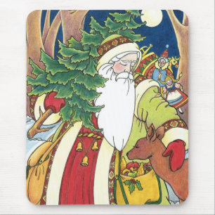 Vintage jul, tomte jultomten Hjort i skog Musmatta