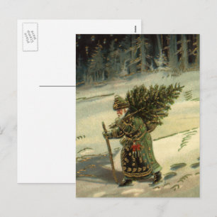 Vintage jul, Tomte klämmer ett träd Helg Vykort