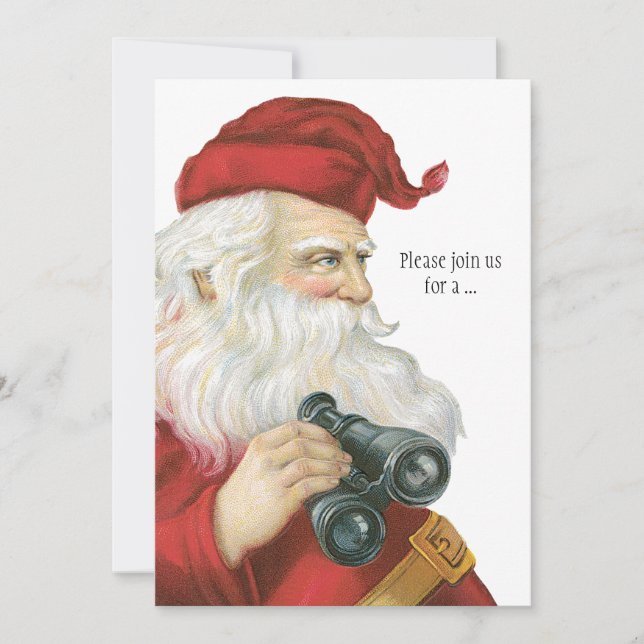 Vintage jul, Tomte med kikare Inbjudningar (Framsida)