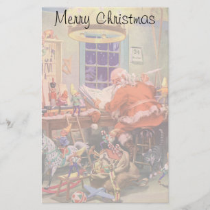 Vintage jul, Tomte med tomtebarn i verkstad Brevpapper