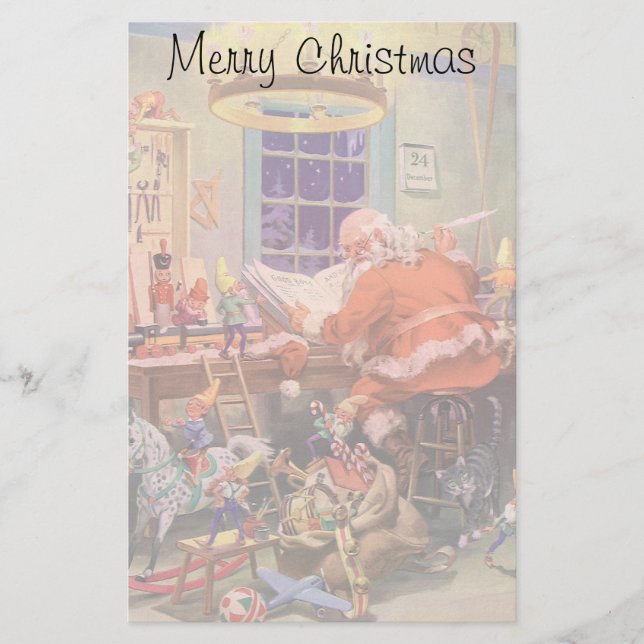 Vintage jul, Tomte med tomtebarn i verkstad Brevpapper (Framsida)