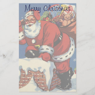 Vintage jul, Tomte nerför skorsten med leksaker Brevpapper