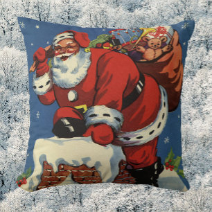 Vintage jul, Tomte nerför skorsten med leksaker Kudde