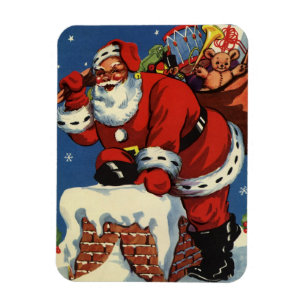 Vintage jul, Tomte nerför skorsten med leksaker Magnet