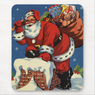 Vintage jul, Tomte nerför skorsten med leksaker Musmatta