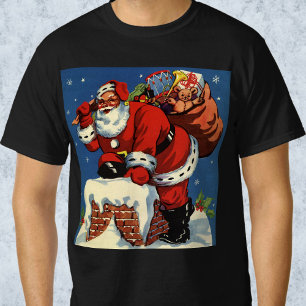Vintage jul, Tomte nerför skorsten med leksaker Tee