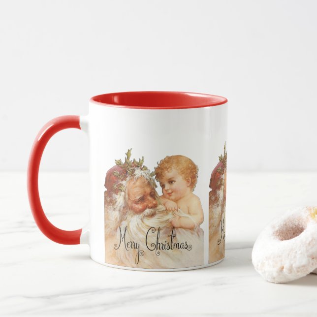 Vintage jul Tomte och bebis  Mugg (Med munk)