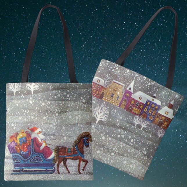 Vintage jul, tomte och en hästsläd tygkasse (Skapare uppladdad)
