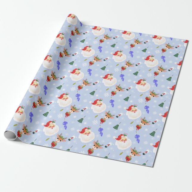 Vintage Jul Tomte Och Renar Julen Presentpapper (Utrullad)