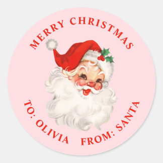 Vintage jul tomte rosa och röd present runt klistermärke