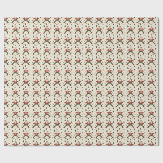 Vintage jul tomte skidåkning presentpapper (Platt)