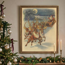 Vintage jul Tomte släde med renar