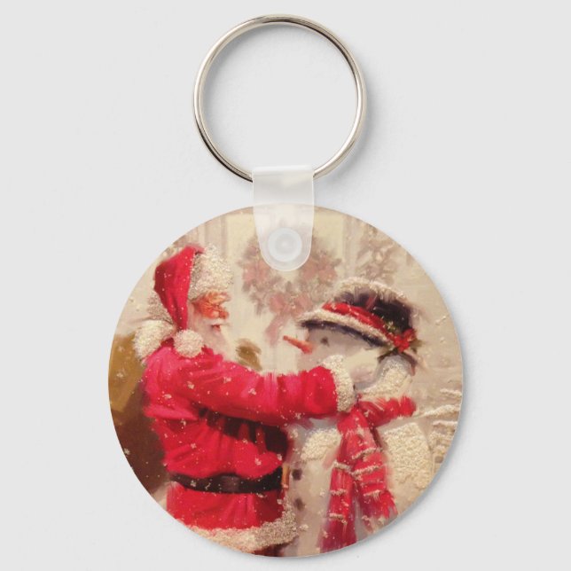 Vintage jul tomte snöman jul souvenir nyckelring (Framsida)