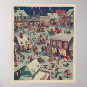 Vintage jul Town Folk Illustration (1918) Poster
