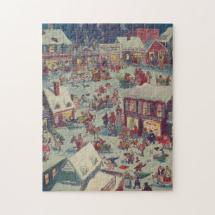 Vintage jul Town Folk Illustration (1918) Pussel
