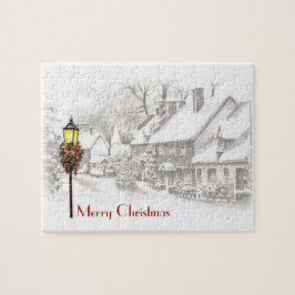 Vintage jul Town Puzzle Pussel