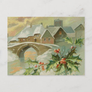 Vintage jul Town with Holly Helg Vykort