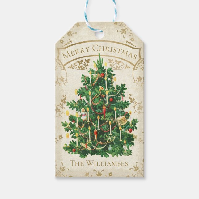 Vintage jul Träd Anpassningsbar Gift Märkre Presentetikett (Framsidan)