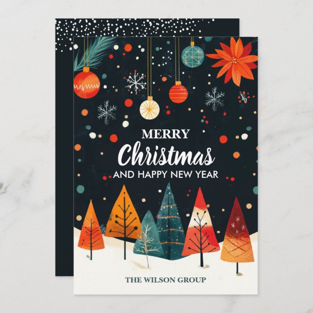Vintage jul Träd Business Julkort (Fram/baksida)