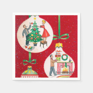 Vintage jul träd dekorerar party napkins pappersservett