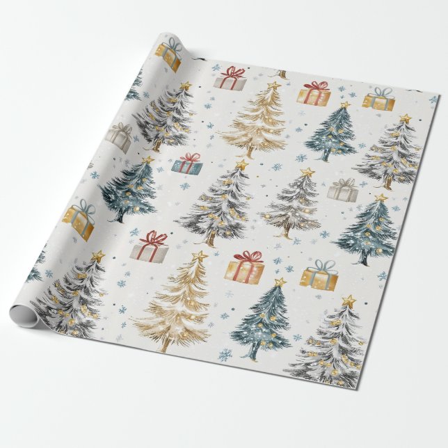 Vintage jul Träd Elegant Presentpapper (Utrullad)