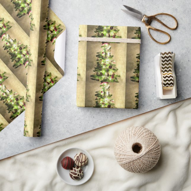 Vintage jul Träd Glossy Wrapping Papper Presentpapper (Hantverk)