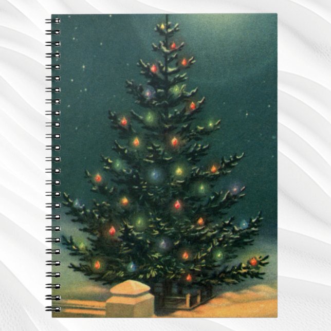 Vintage jul Träd i natt med Ljus Anteckningsbok (Skapare uppladdad)