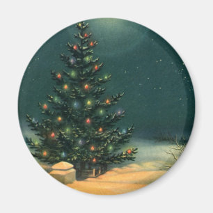 Vintage jul Träd i natt med Ljus Magnet