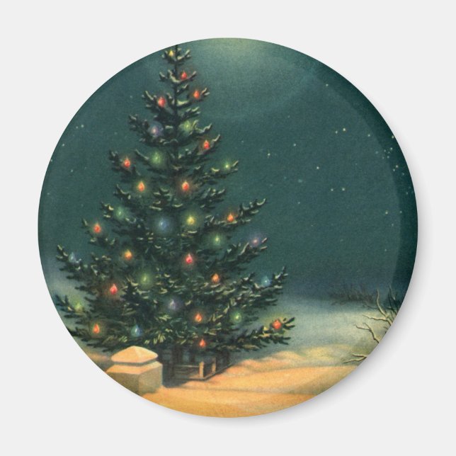 Vintage jul Träd i natt med Ljus Magnet (Framsidan)