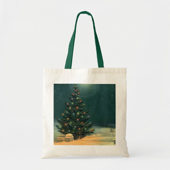 Vintage jul Träd i natt med Ljus Tygkasse (Framsidan)