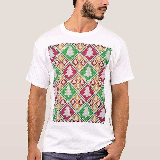 Vintage jul Träd Mönster. T Shirt (Framsida)