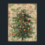 Vintage jul Träd Music Vykort<br><div class="desc">I Julafton skulle vem som helst vilja att kärlek fick detta vykort för vintage med Julgran och en poinsettia bakgrund med Jultomten musik!</div>