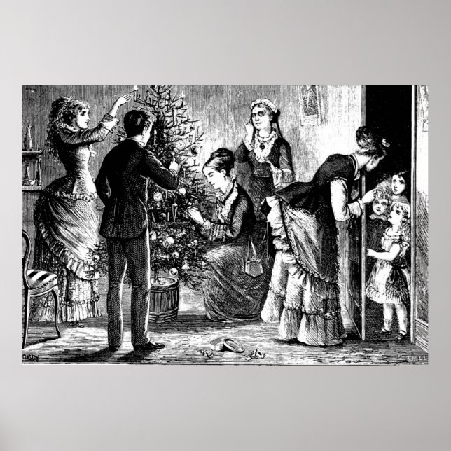 Vintage jul Träd och Family Sketch Poster (Framsidan)