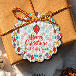 Vintage jul Träd Ornaments Helgdag Scalloped Gåvor Etiketter