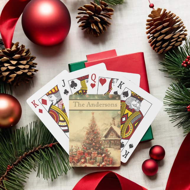 Vintage jul träd personlig casinokort (Vintage Christmas tree personalized Poker Cards)