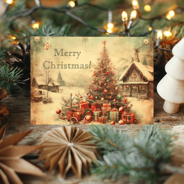 Vintage jul träd personlig hälsning kort (Vintage Christmas tree personalized greeting Card)