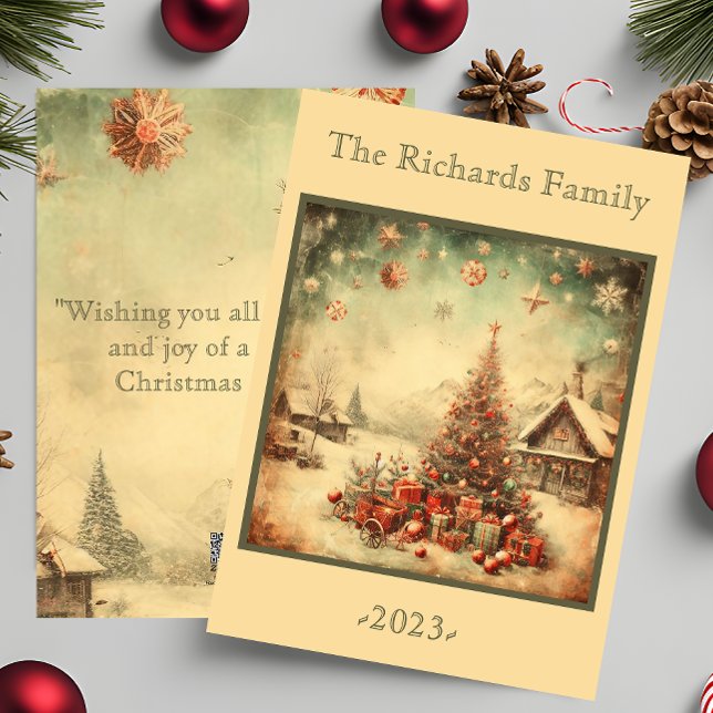 Vintage jul träd personlig julkort (Vintage Christmas tree personalized Holiday Card)