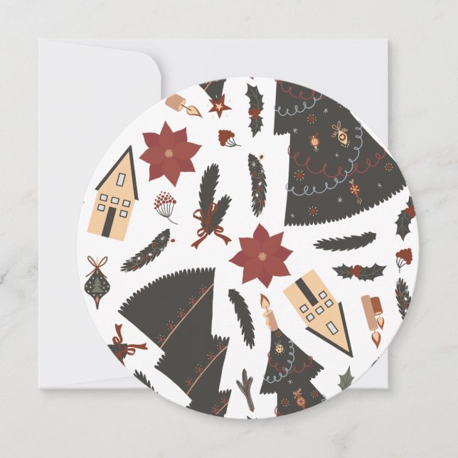 Vintage jul Träd Poinsettia Julkort (Framsida)