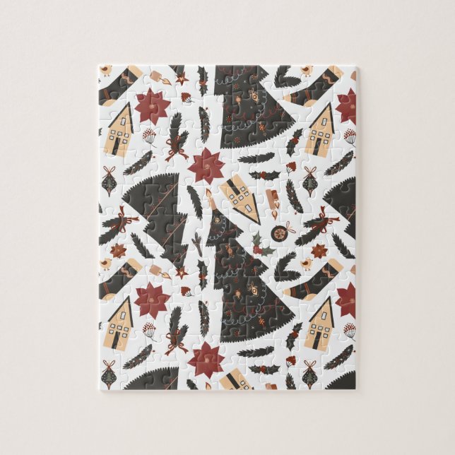 Vintage jul Träd Poinsettia Pussel (Vertikal)