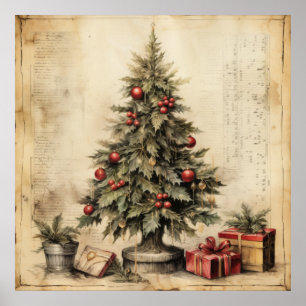 Vintage jul Träd Poster